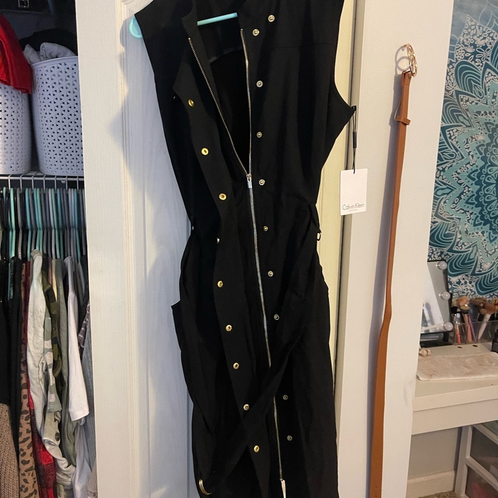 Calvin Klein black zipper dress with buttons